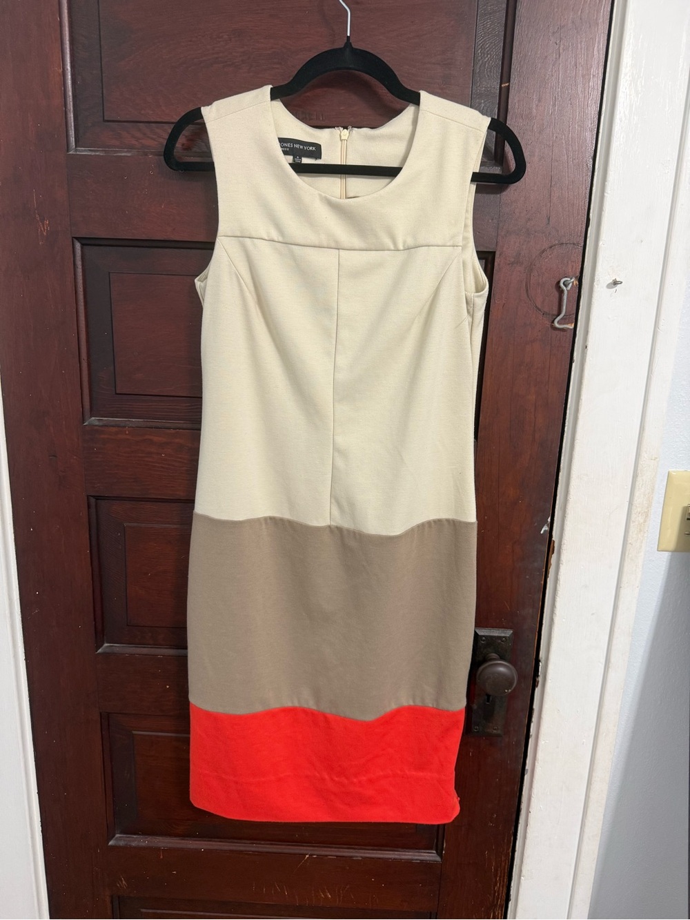 Jones New York Cream, Taupe & Red Colorblock Midi Dress